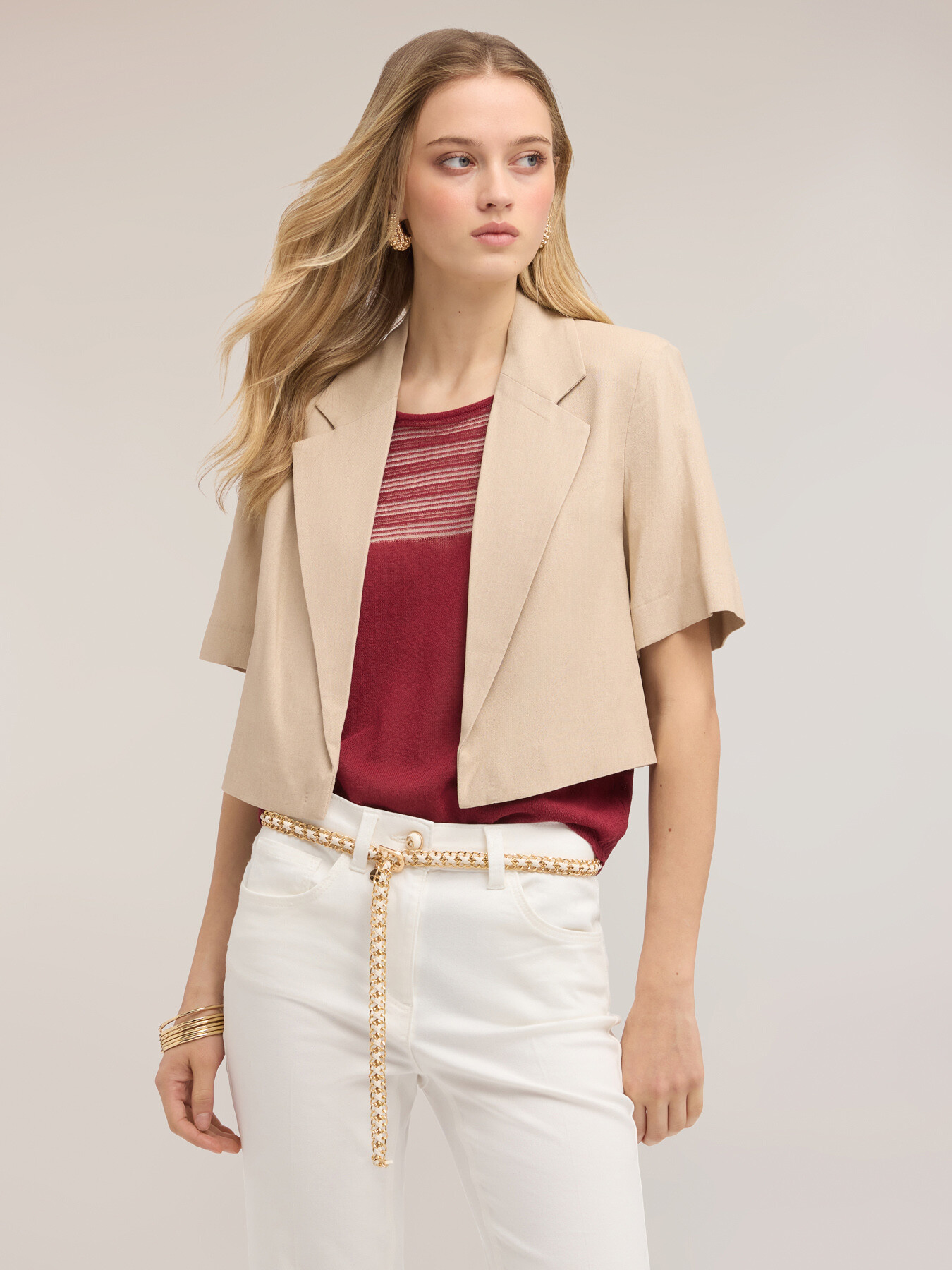 Cropped unstructured mixed linen jacket image number 2