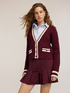Short cable knit cardigan with striped trims image number 3