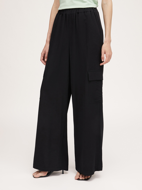 Linen blend cargo palazzo trousers