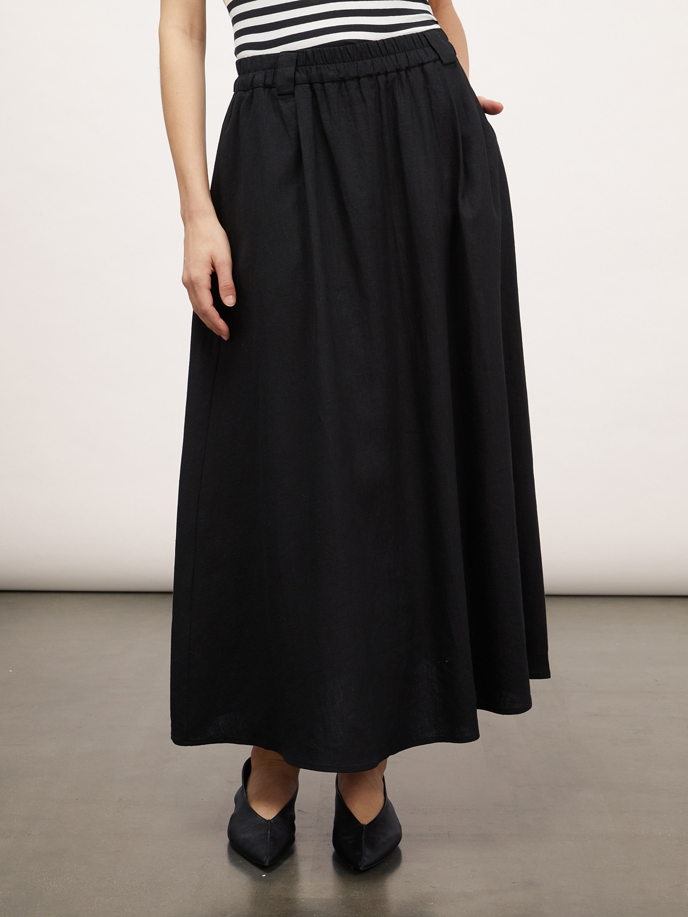 Falda larga circular en mezcla de lino image number 0