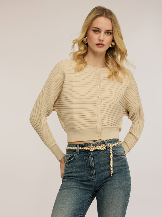 Cardigan in maglia a coste orizzontali