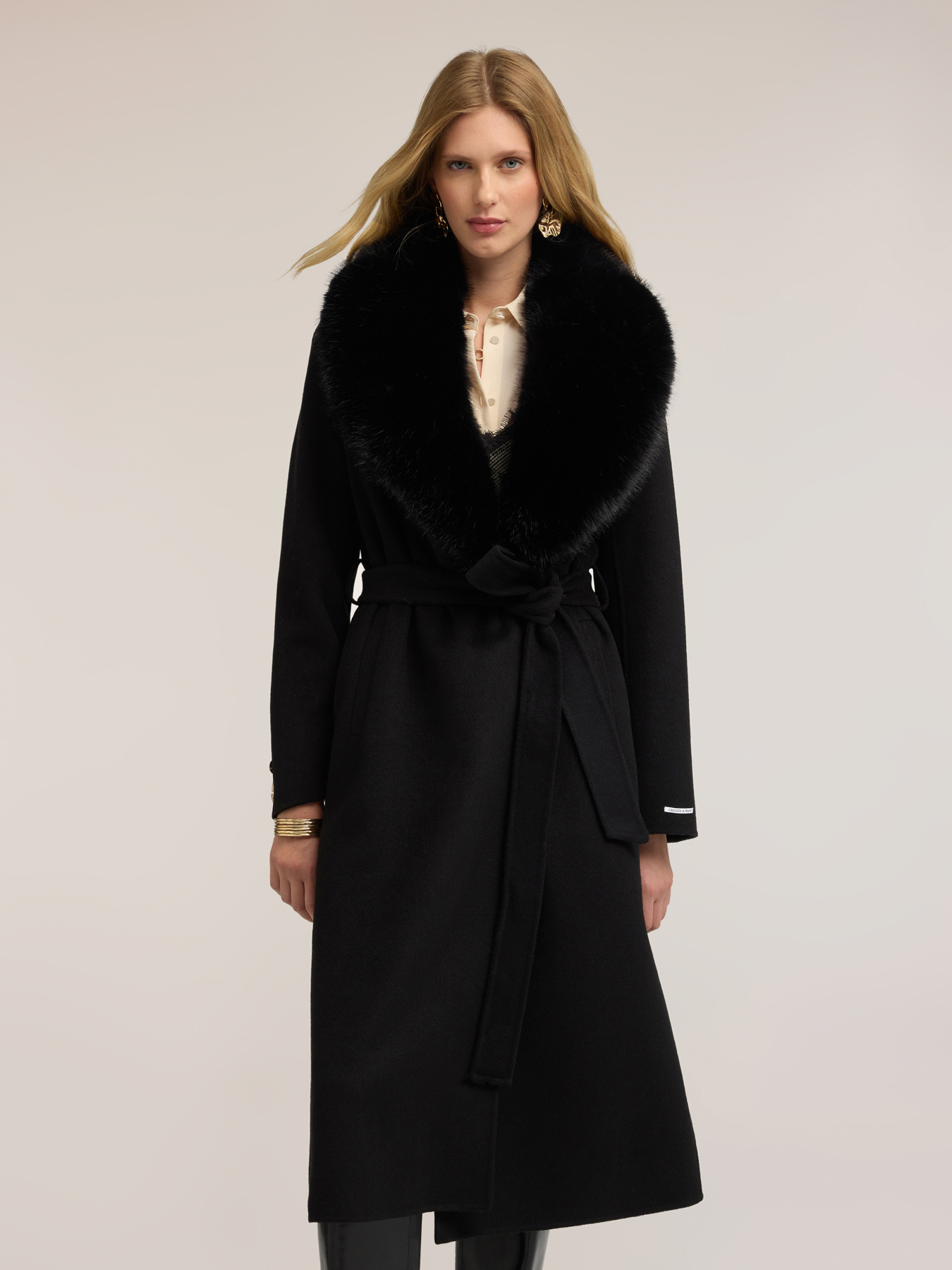 Belted coat in wool-blend double fabric image number 0