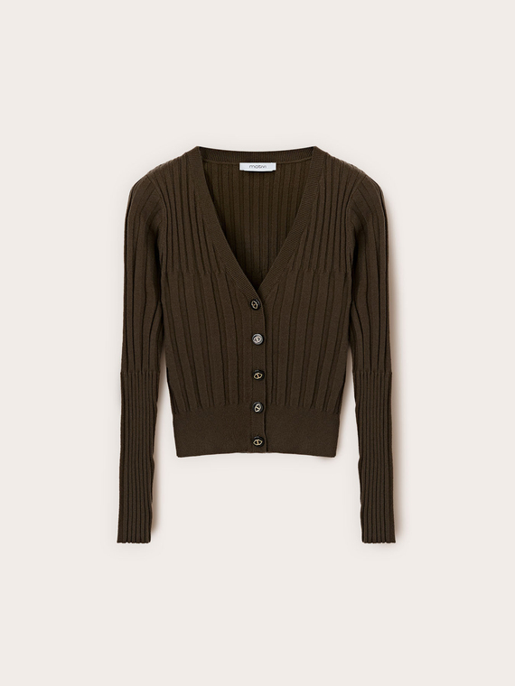 Cardigan din tricot fin cu nervuri