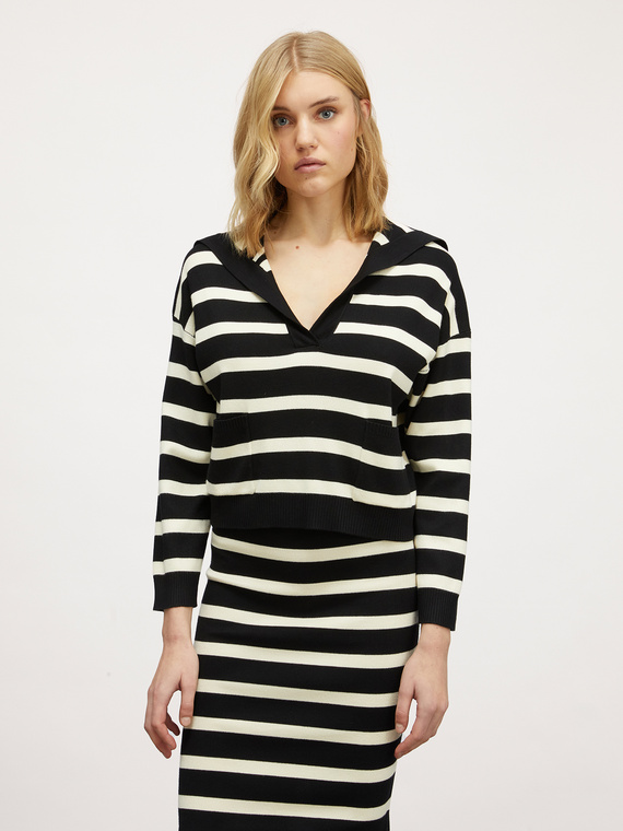 Striped jacquard sweater with collar