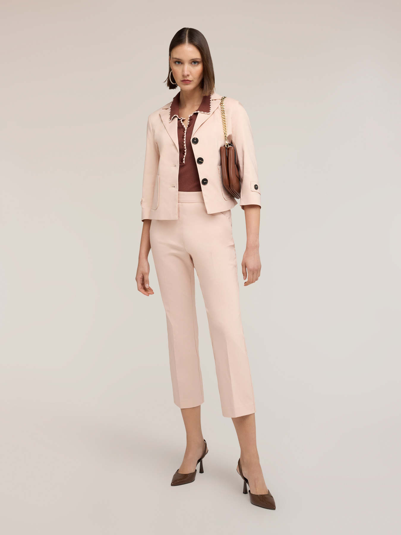 Three-quarter sleeve cotton blend jacket image number 0