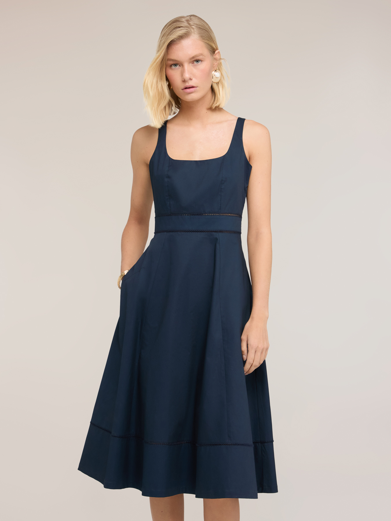 Rochie evazată din poplin cu ajur image number 2