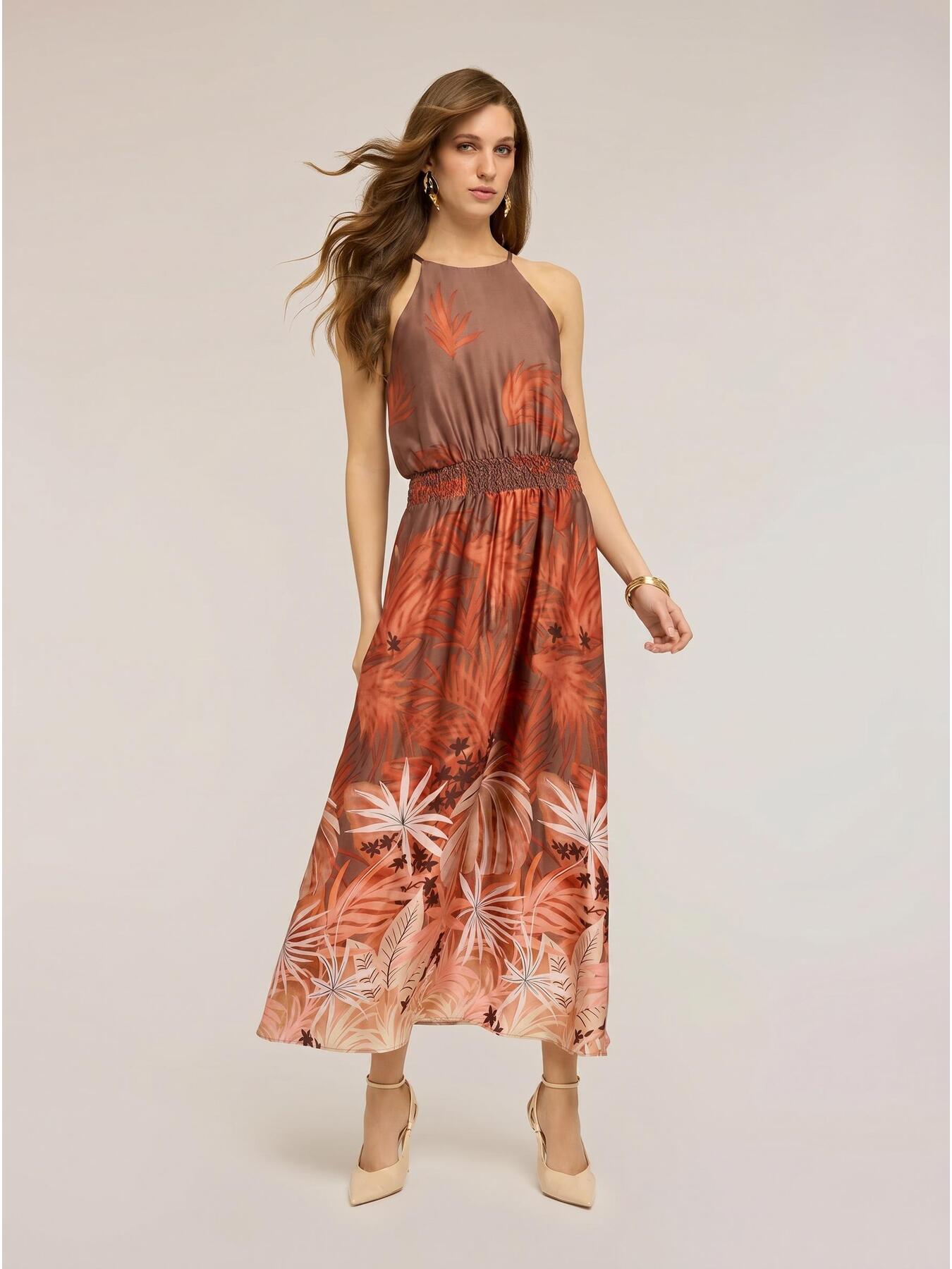 Langes Kleid aus Satin mit Print image number 0