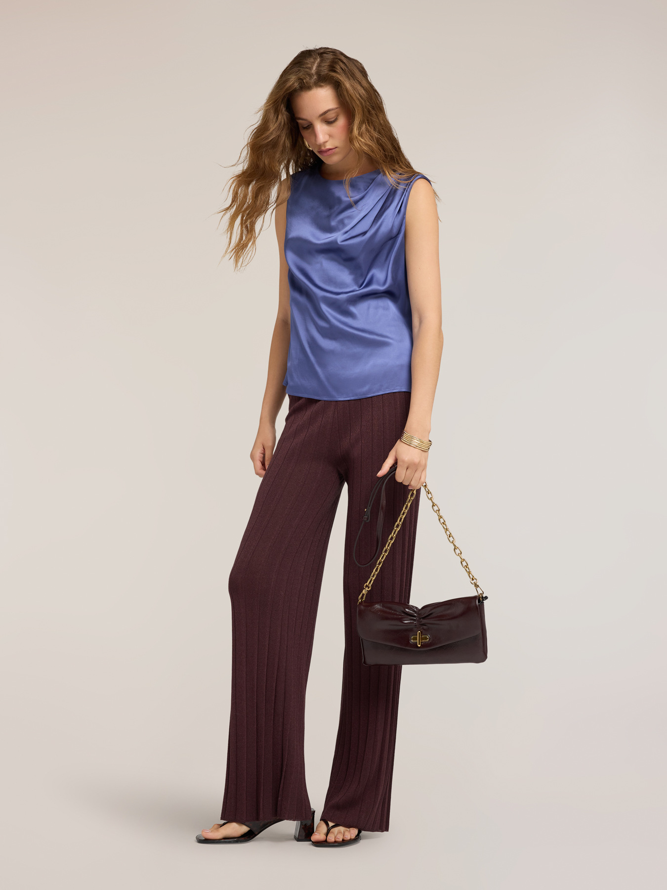 Satin top with asymmetric draping image number 2