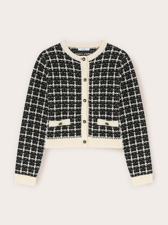 Cardigan in maglia check con bottoni
