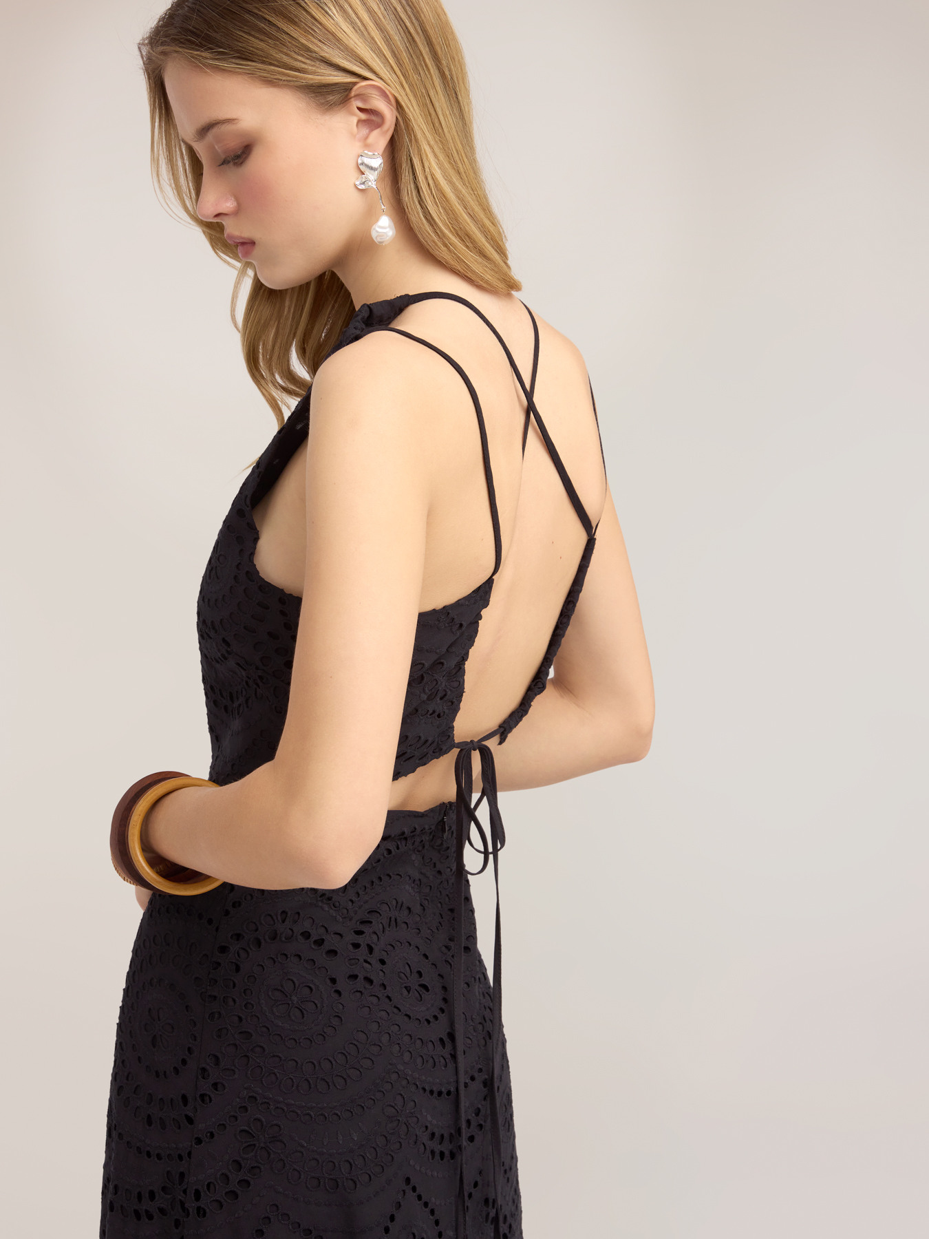 Long sangallo dress with back neckline image number 2