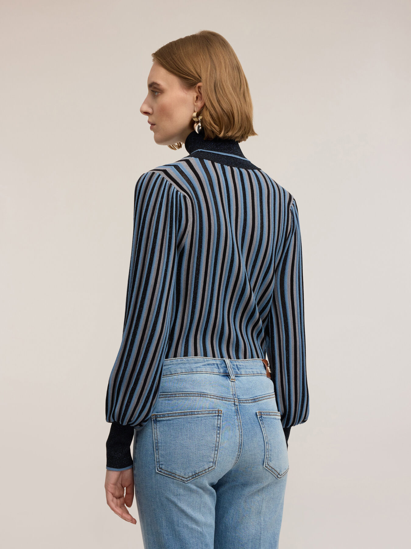 Lurex striped sweater with puff sleeves image number 1