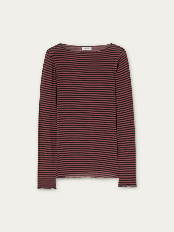 Long-sleeved striped cashmere blend T-shirt