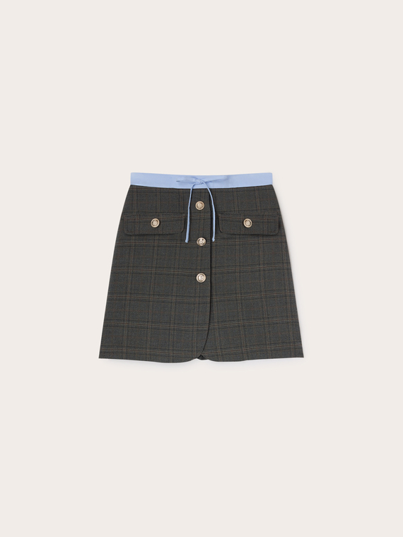 Mini-jupe &agrave; motif check avec bordure contrastante