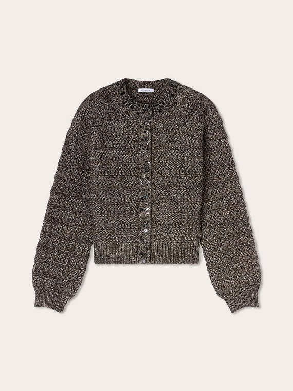Cardigan aus Lurex-Strickware mit Schmuckapplikationen