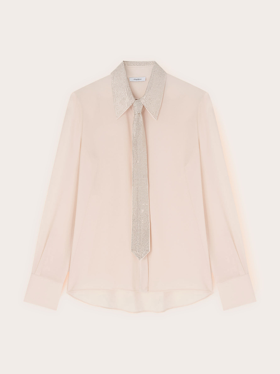 Georgette shirt with collar and rhinestone tie