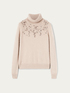 Oversize angora blend turtleneck sweater with stone embroidery image number 3