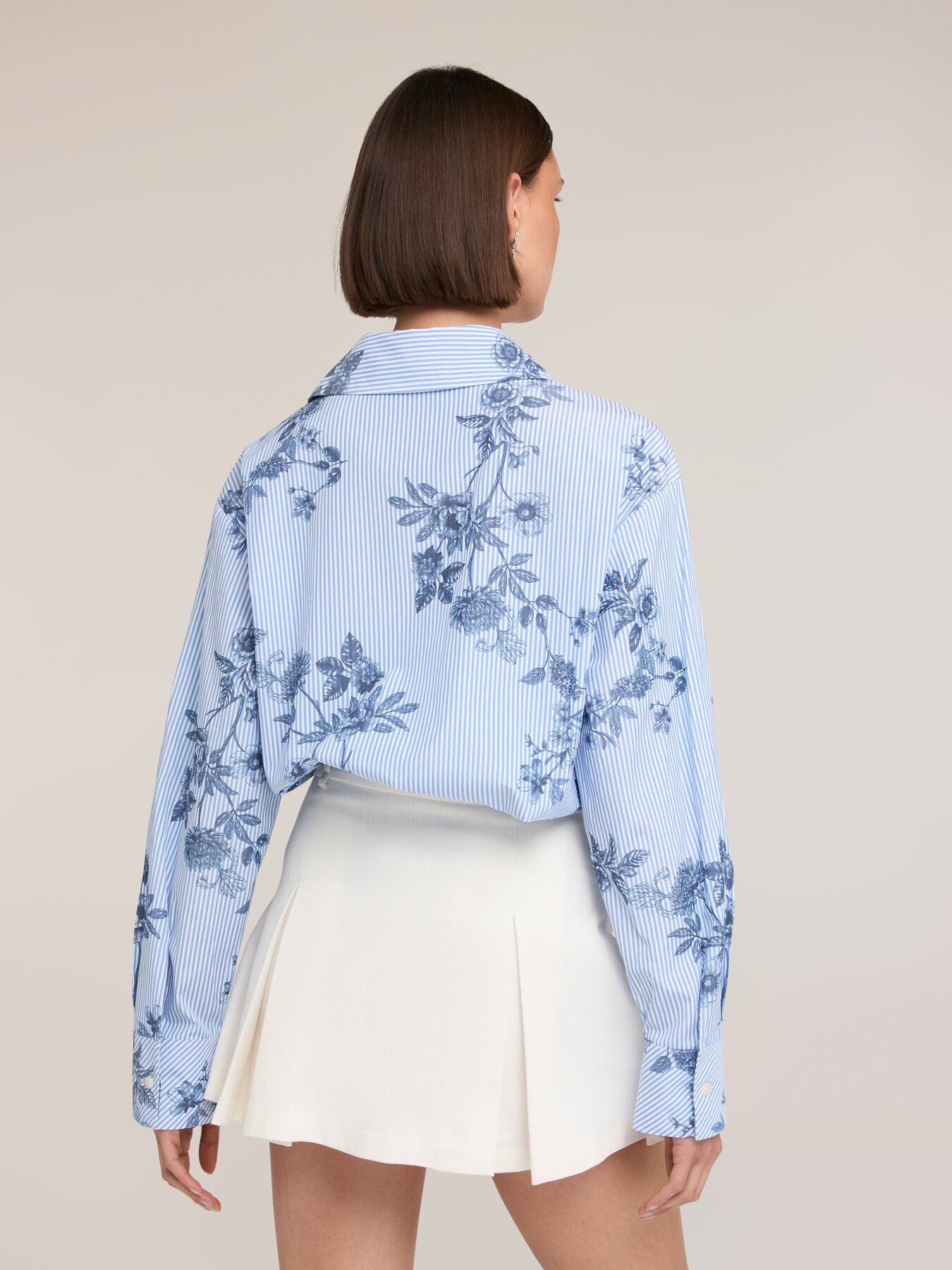 Oversized striped shirt with floral print image number 3