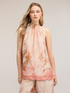 Satin top with print and ruffled collar image number 0