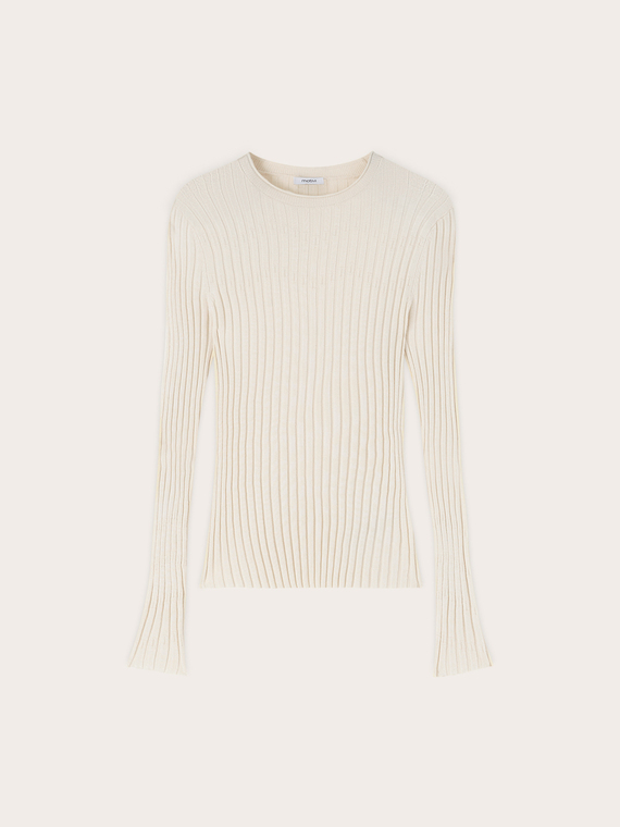 Flachripp-Strickpullover mit ausgestelltem B&uuml;ndchen