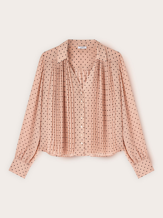 Chemise en georgette &agrave; pois avec pliss&eacute;
