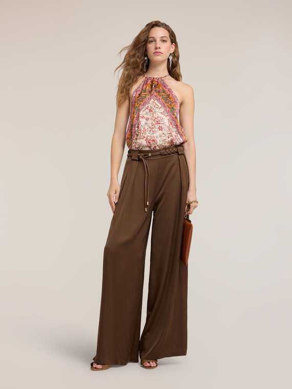 Wide-leg satin trousers with pleats