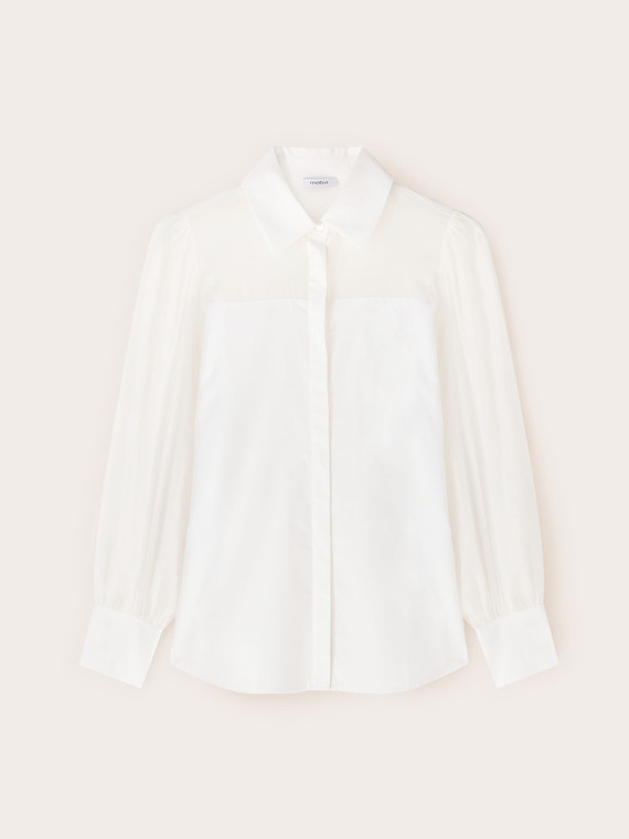 Poplin shirt with semi-sheer inserts
