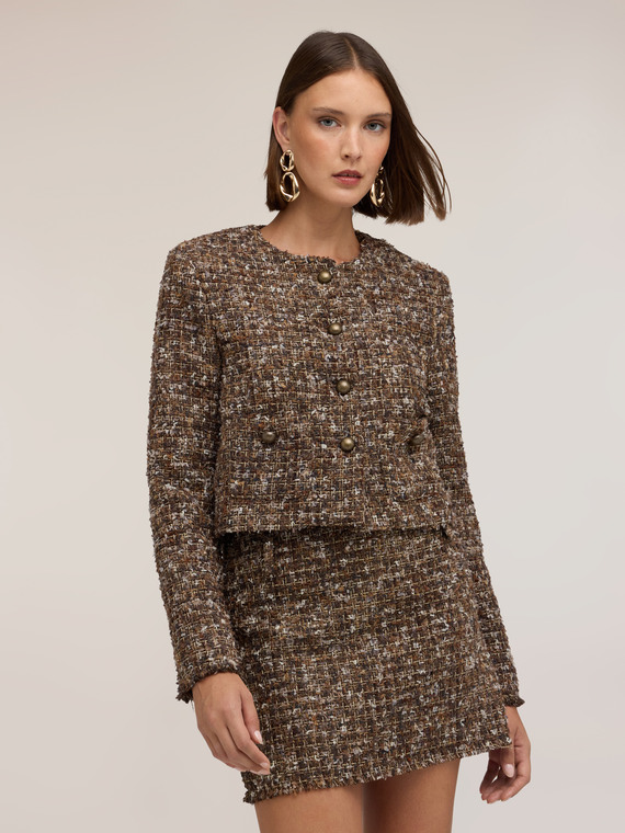 Tweed jacket with metal buttons