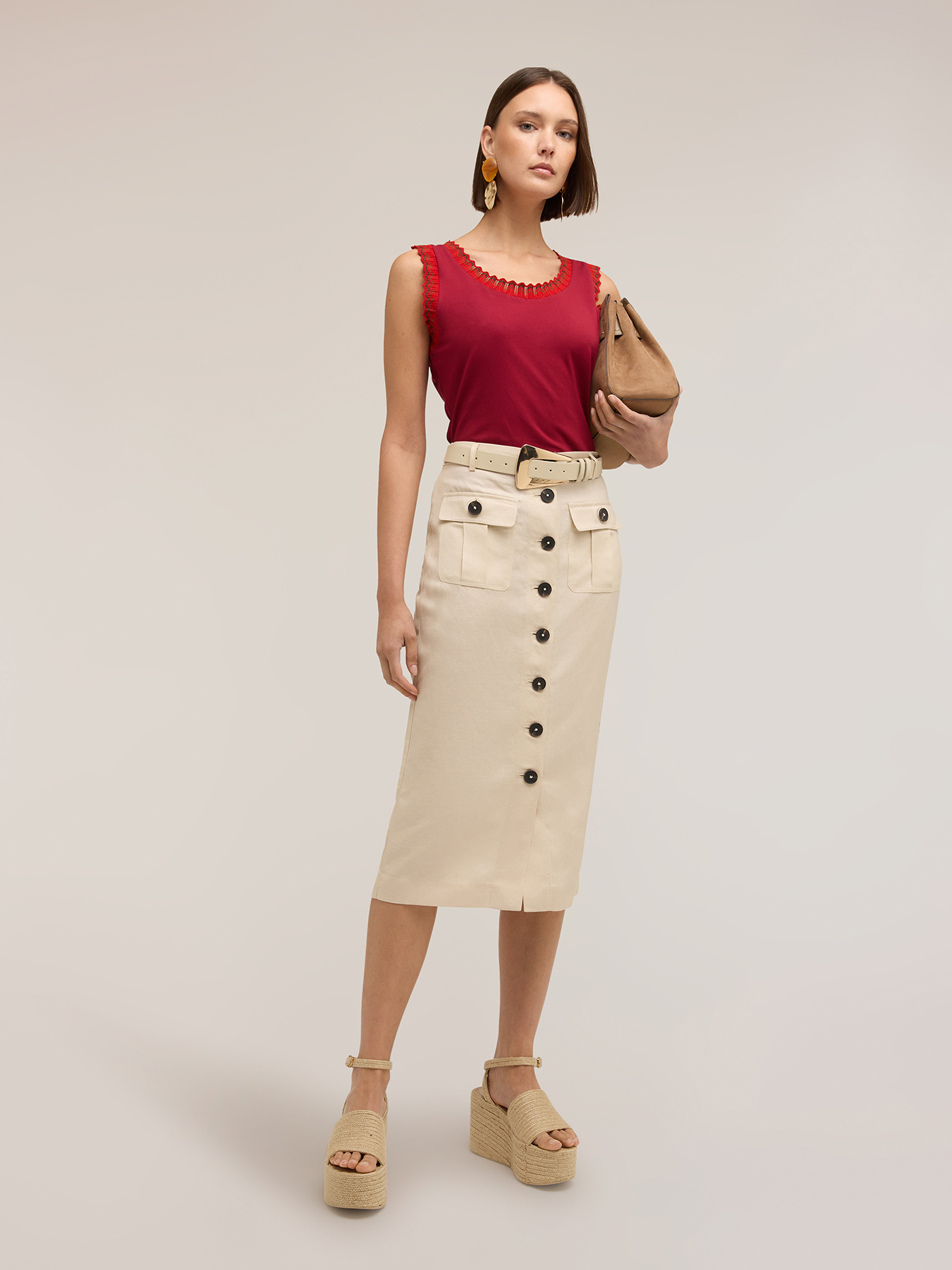 Midi pencil skirt in linen blend image number 2