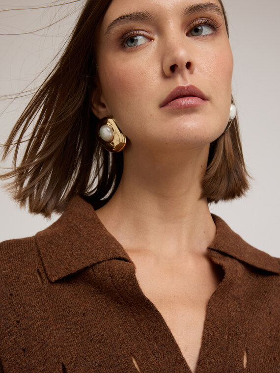 Perforated polo neck sweater