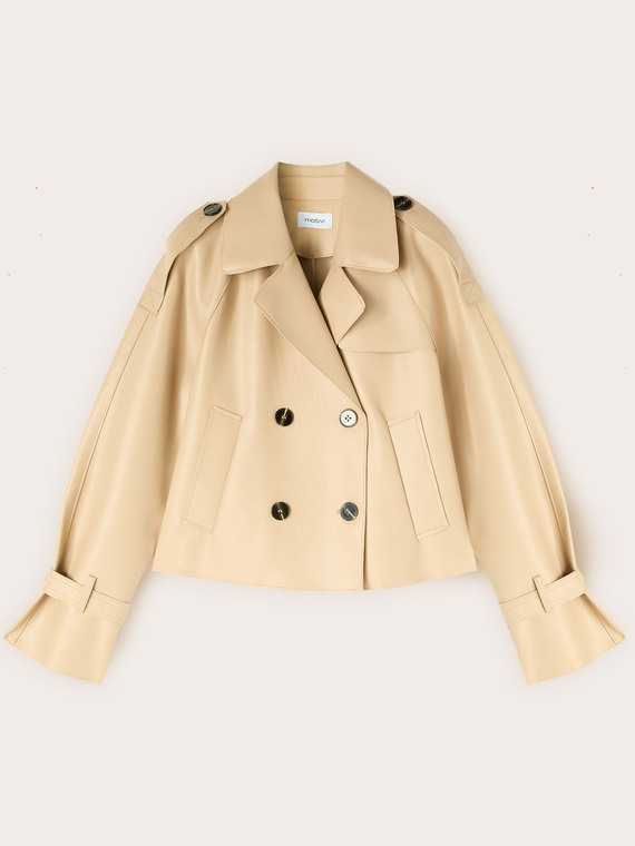 Kurzer Doppelreiher-Trenchcoat mit Schulterklappen