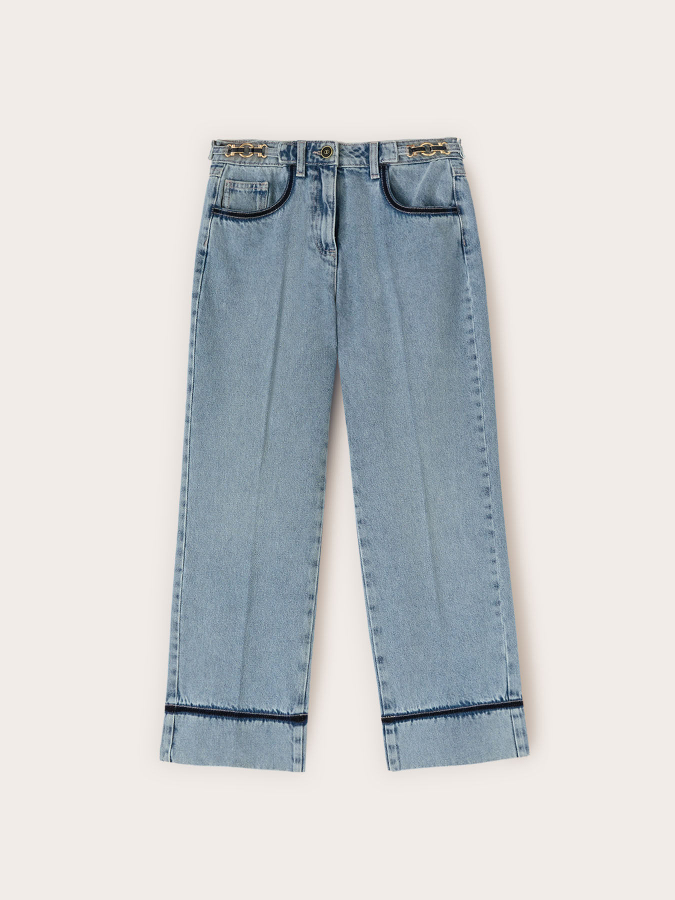 Jean cropped coupe large avec cha&icirc;ne image number 4