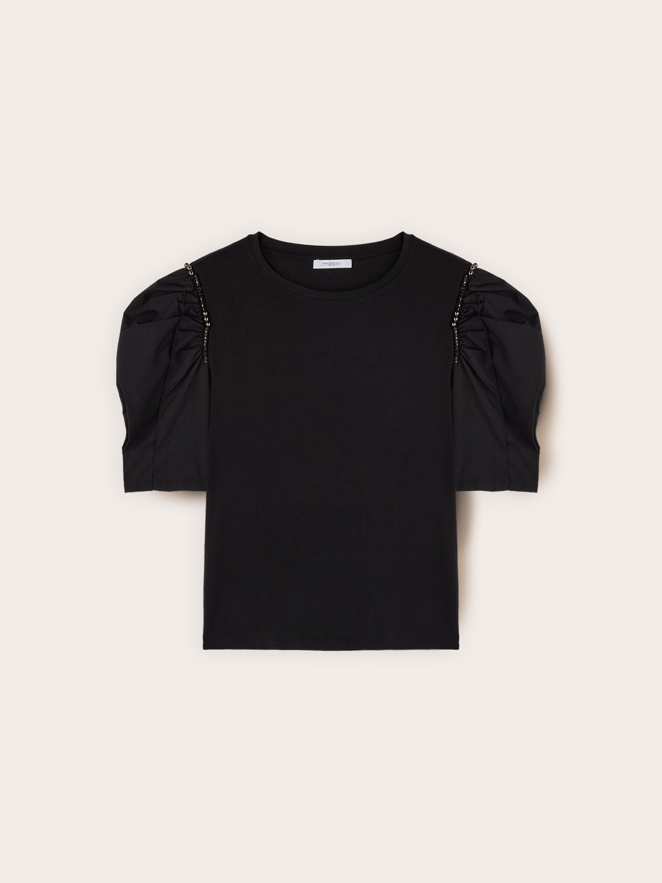 T-shirt con maniche a sbuffo e pietre image number 4