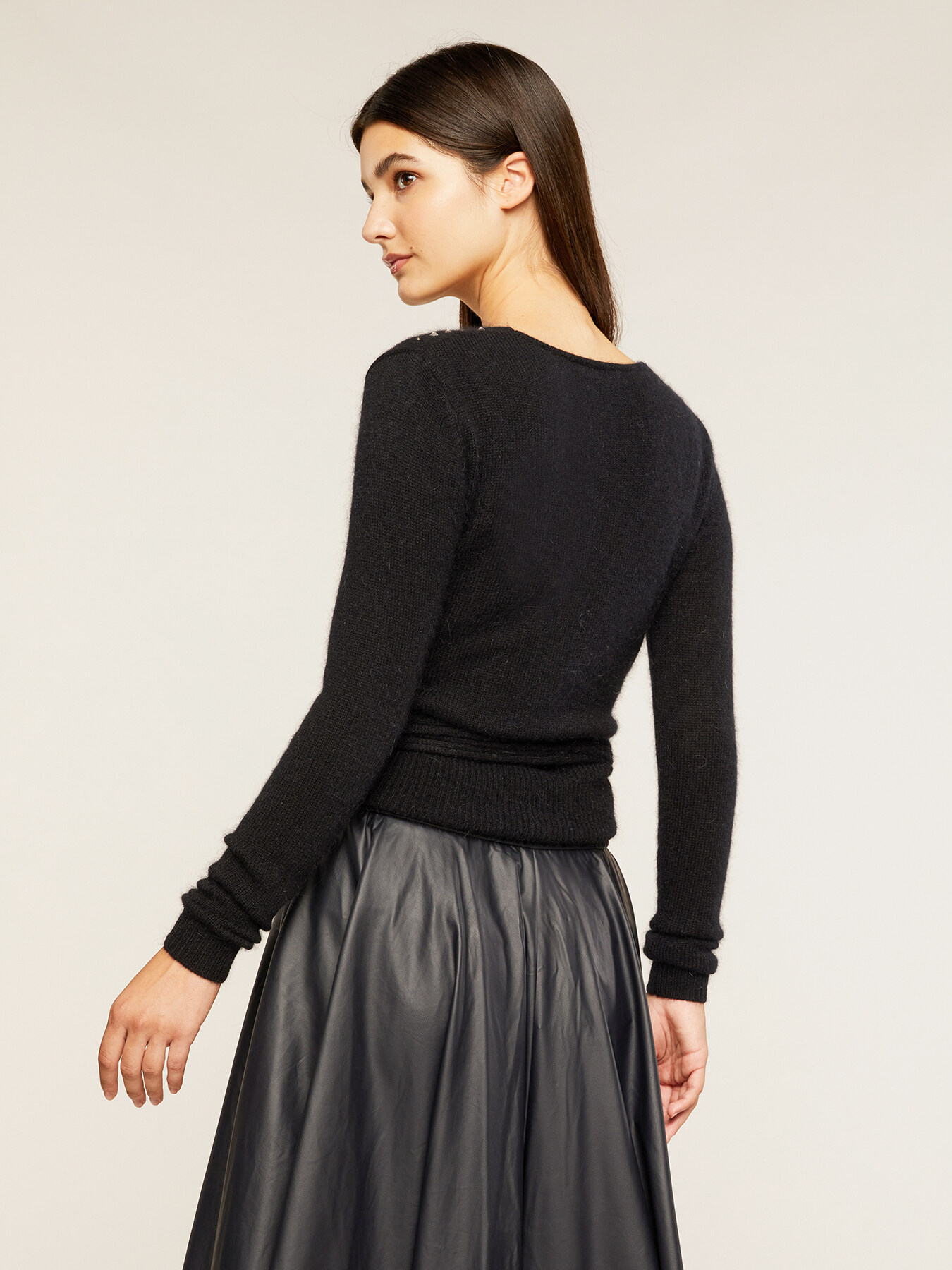 Cardigan incrociato con strass image number 1