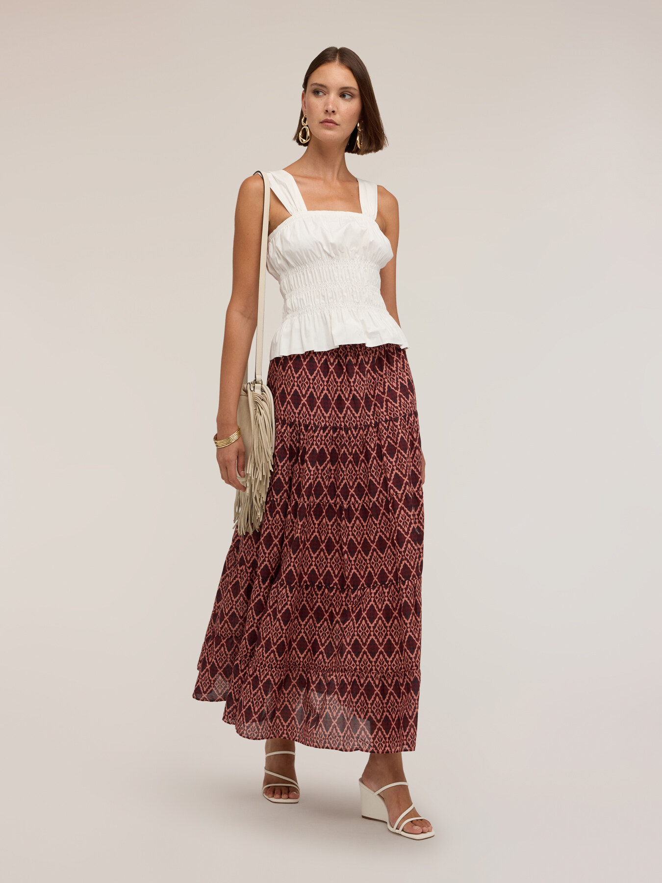Maxi flared skirt in voile with geometric print image number 2