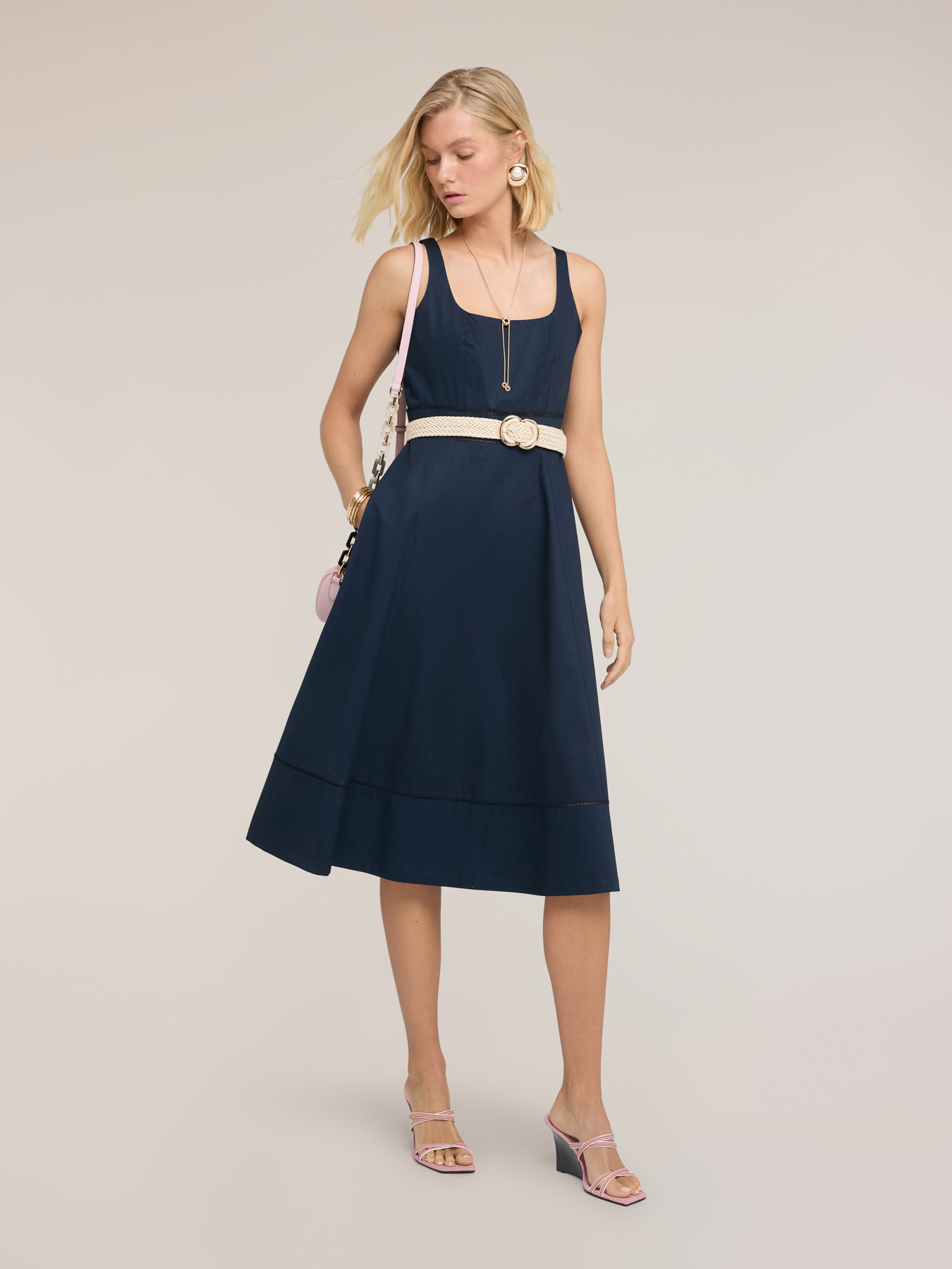 Flare dress in poplin with ajour&eacute; image number 0