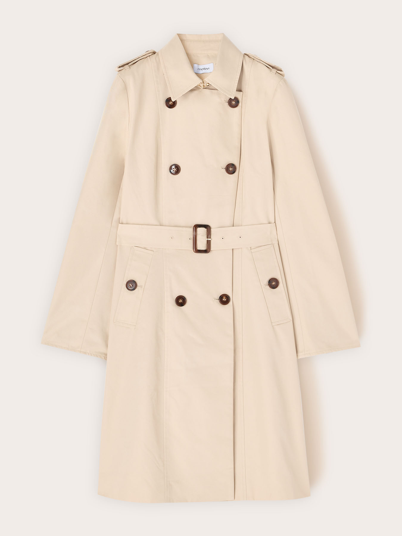 Double-breasted belted cotton blend trench coat image number 4