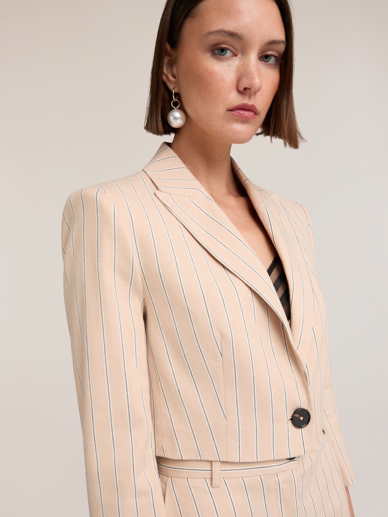 Striped linen blend spencer blazer image number 3