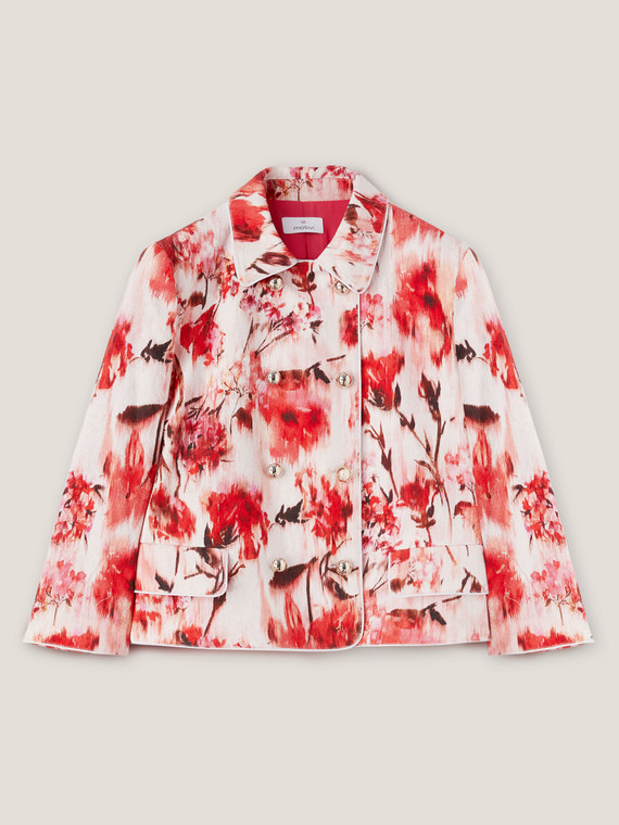 Jachetă la două rânduri de nasturi scurtă cu imprimeu floral