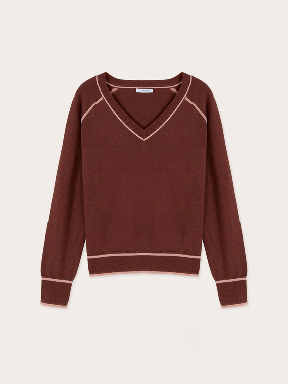 V-neck sweater in wool and silk blend
