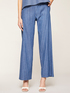 Pinstripe trousers in denim-effect cotton image number 0