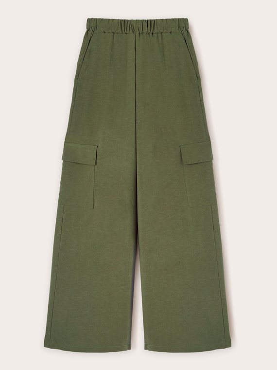 Linen blend cargo palazzo trousers