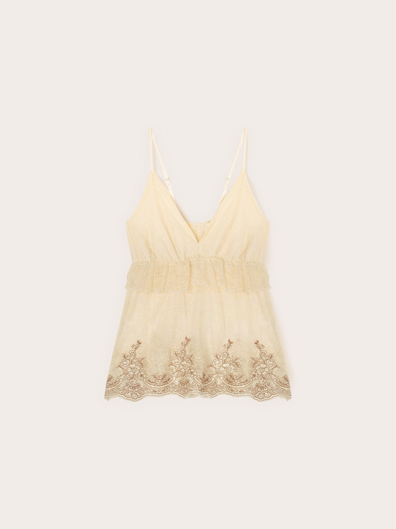 Top en dentelle avec d&eacute;collet&eacute; en V
