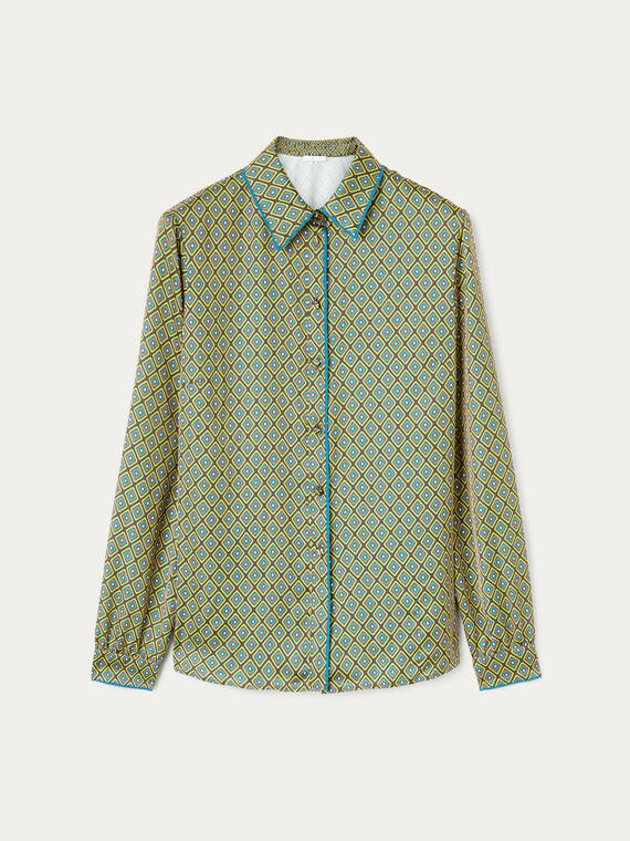 Geometric pattern satin shirt