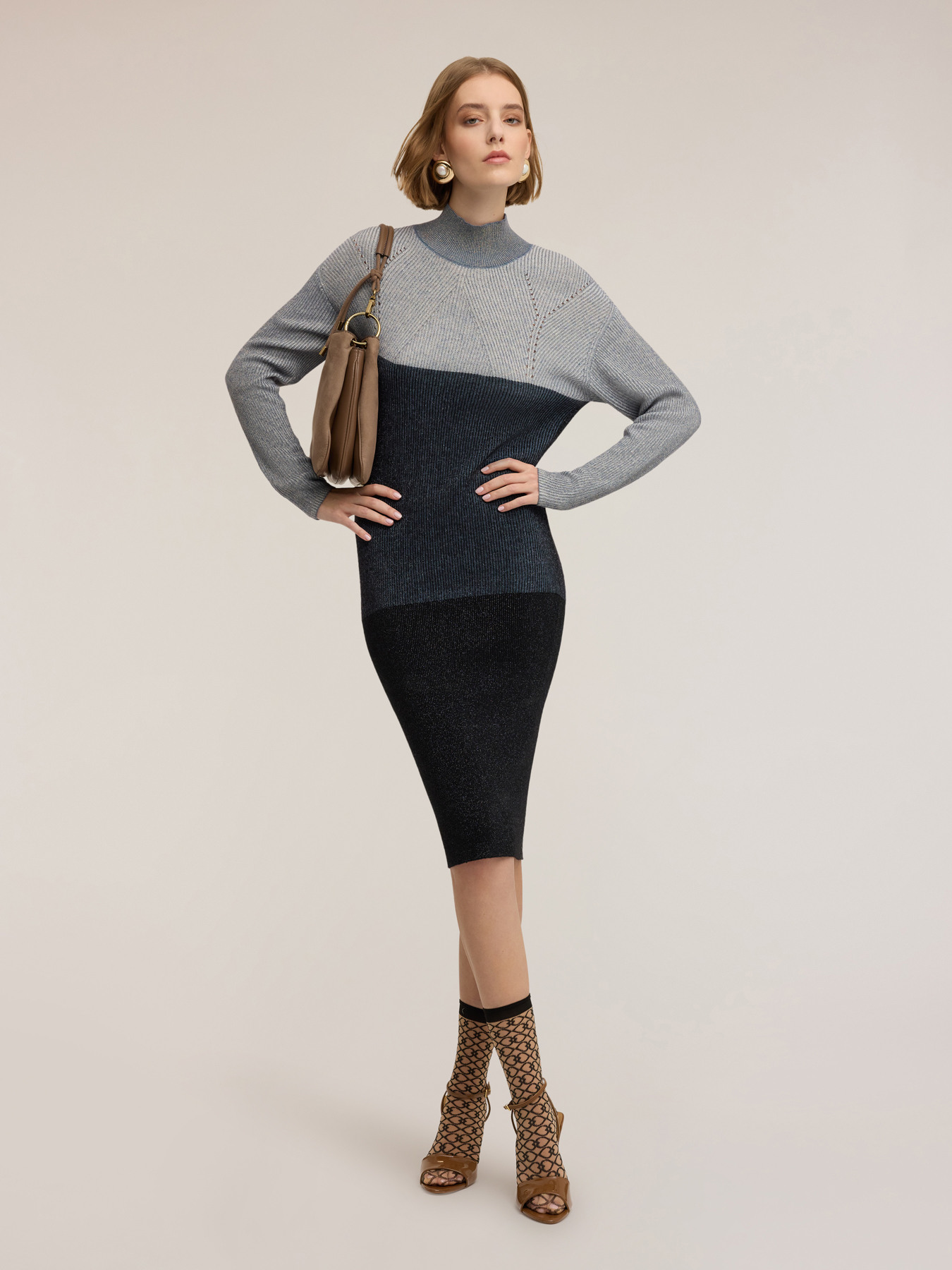 Knit sheath dress in lurex blend image number 3