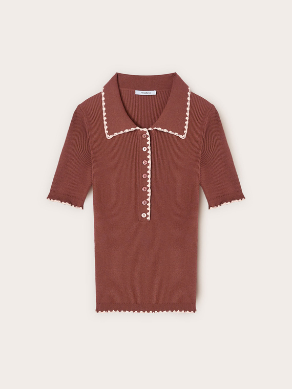 Polo aus feiner Strickware mit Bogenkante