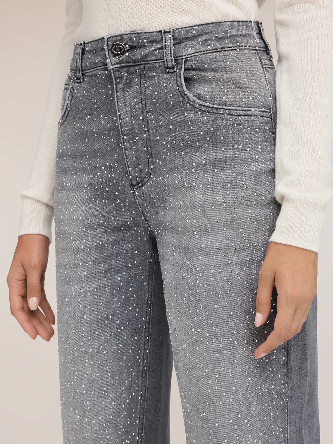Jeans balloon fit cu strasuri image number 3