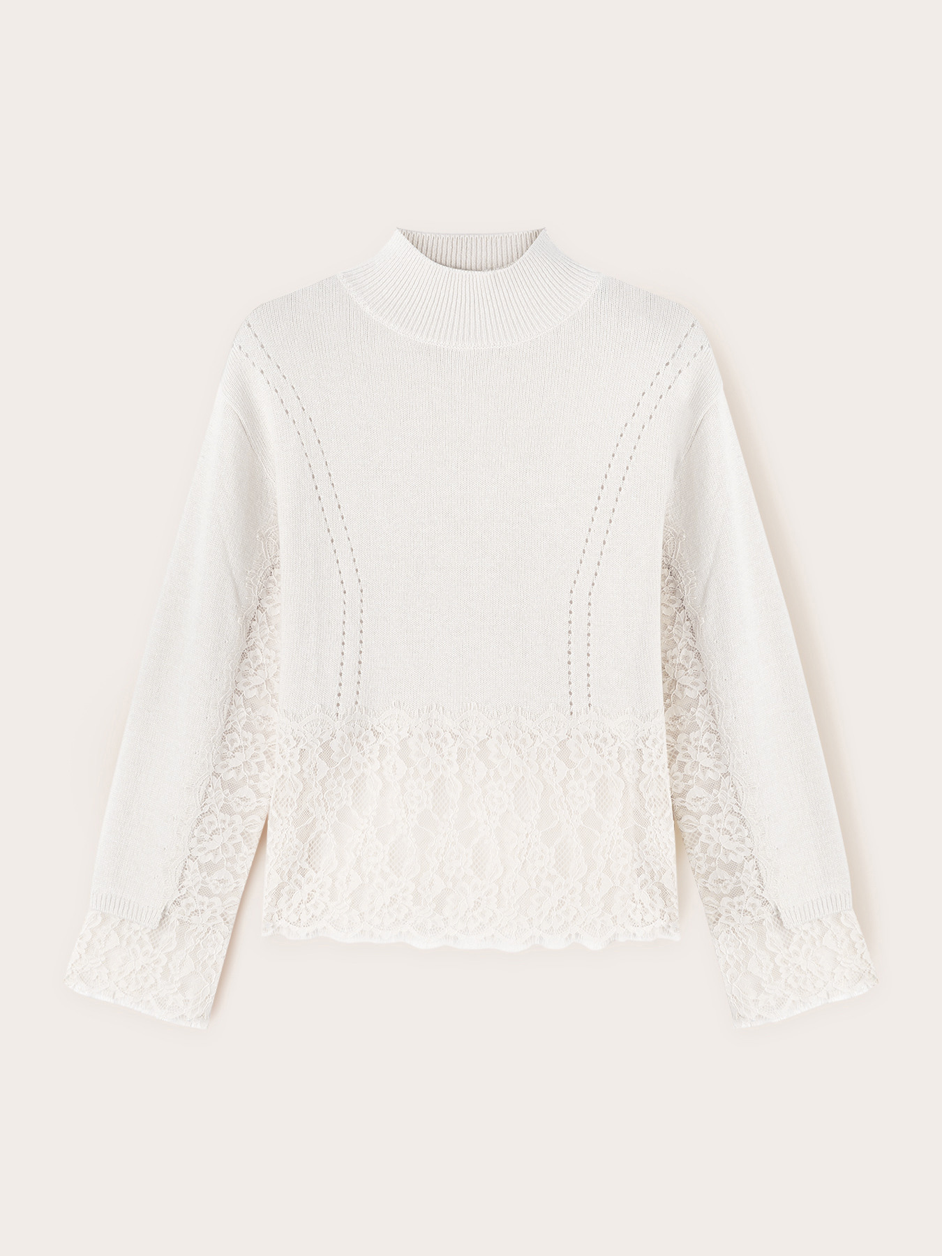 Maglia misto lana con inserti in pizzo image number 4