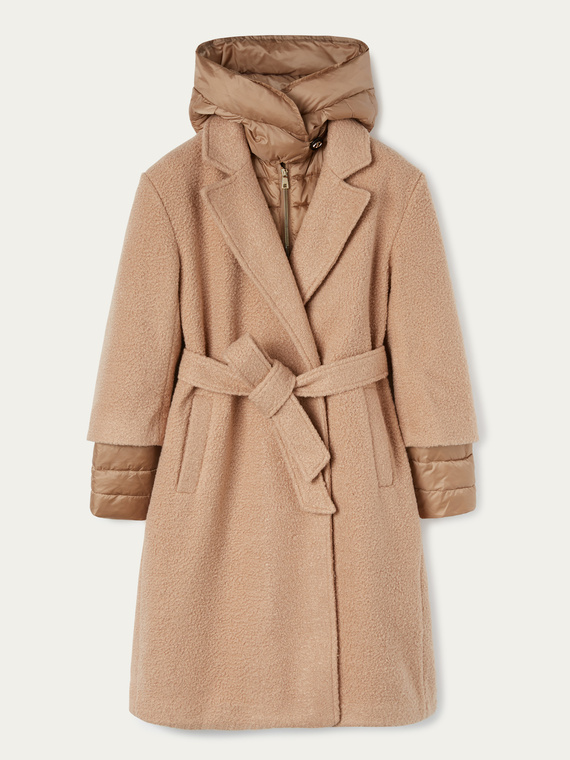 Teddy-effect wrap coat with down