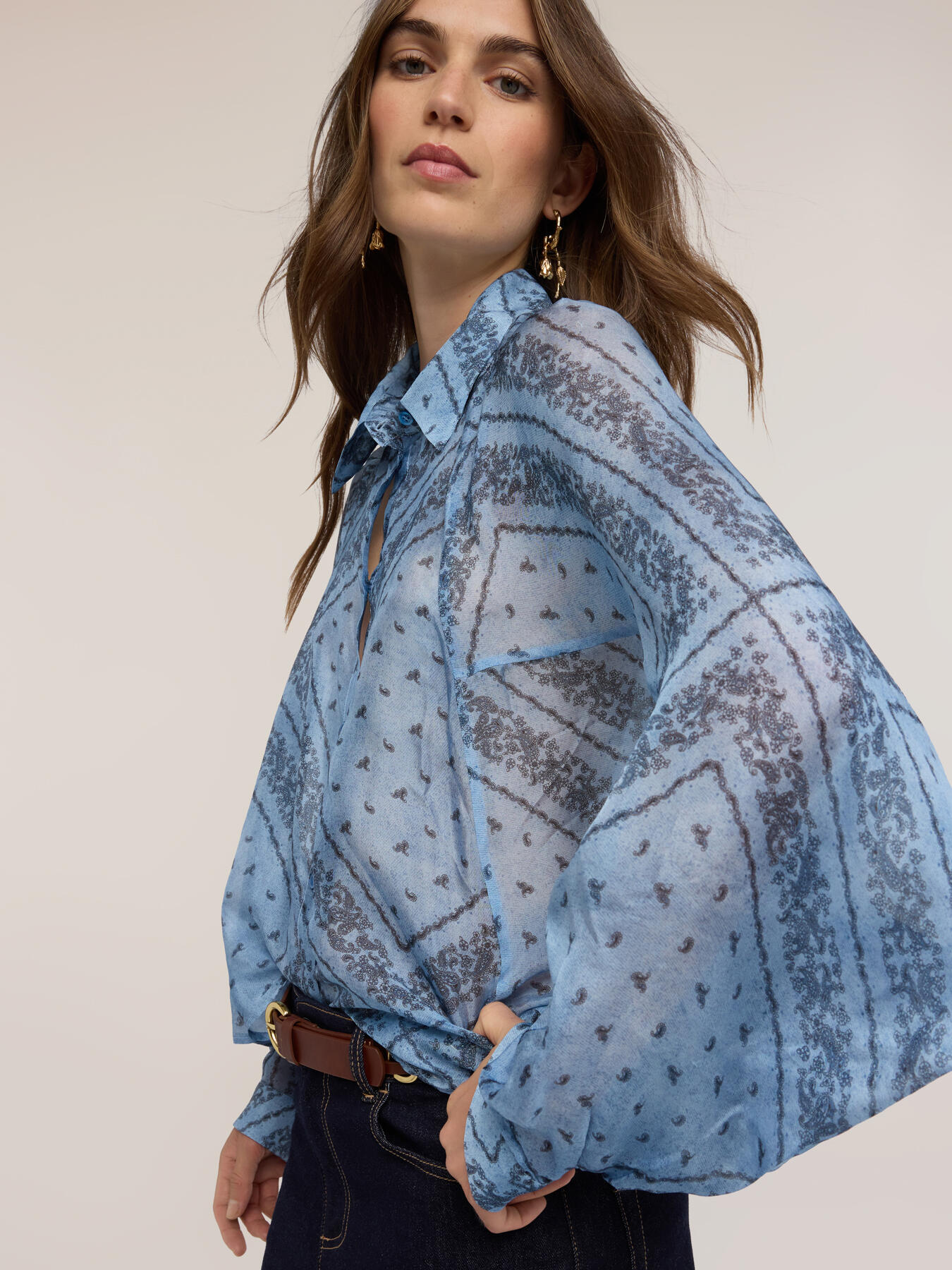 Oversized blouse in silk blend chiffon with print image number 3