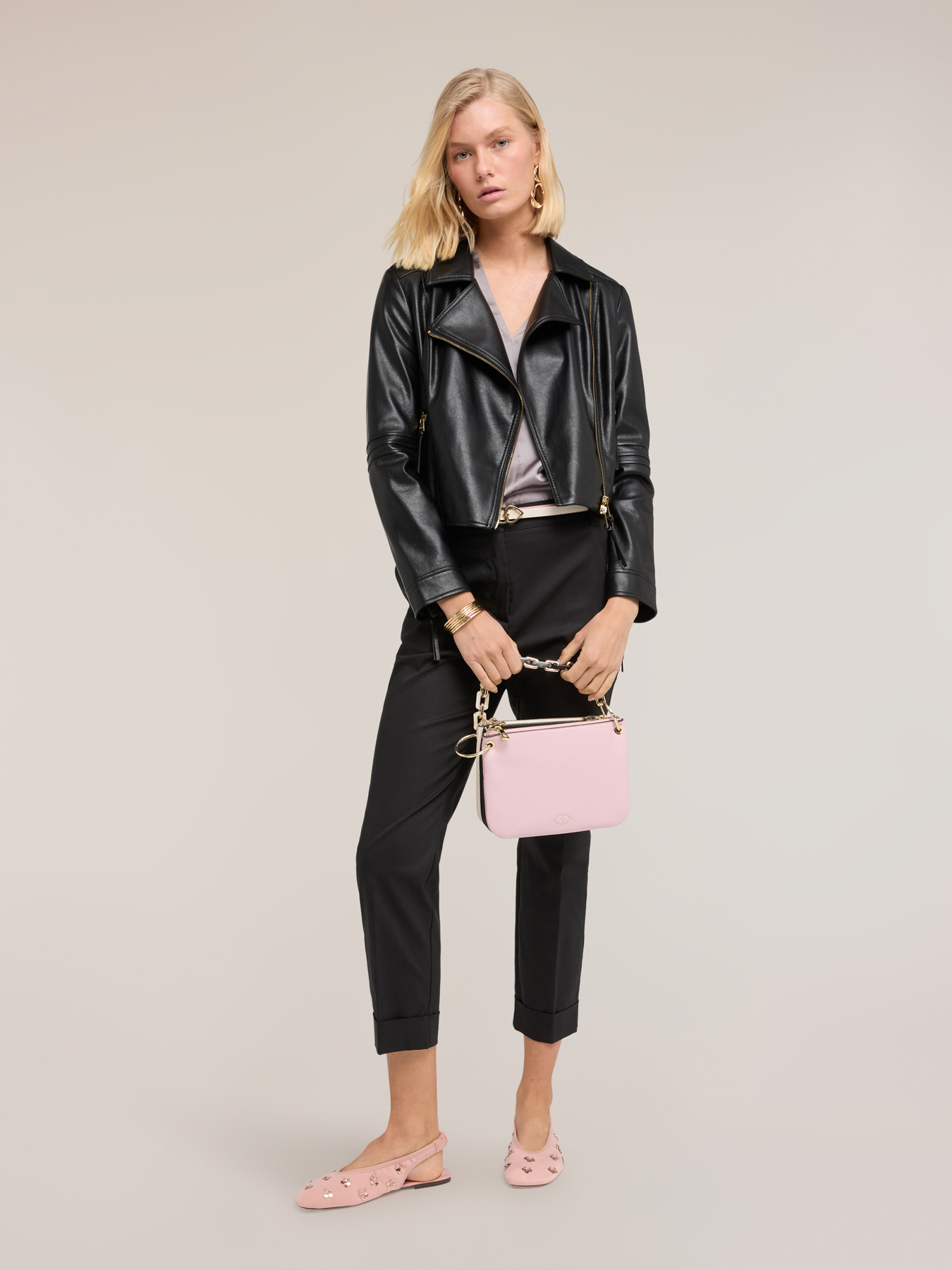Cropped cotton blend trousers image number 0